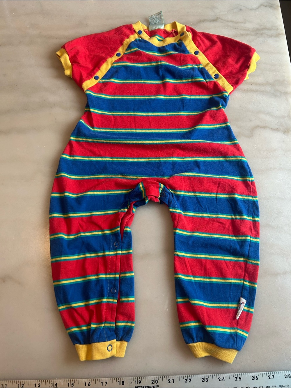 Vintage Sprockets Mervyn's Primary Color Striped Jumpsuit Romper 18 month